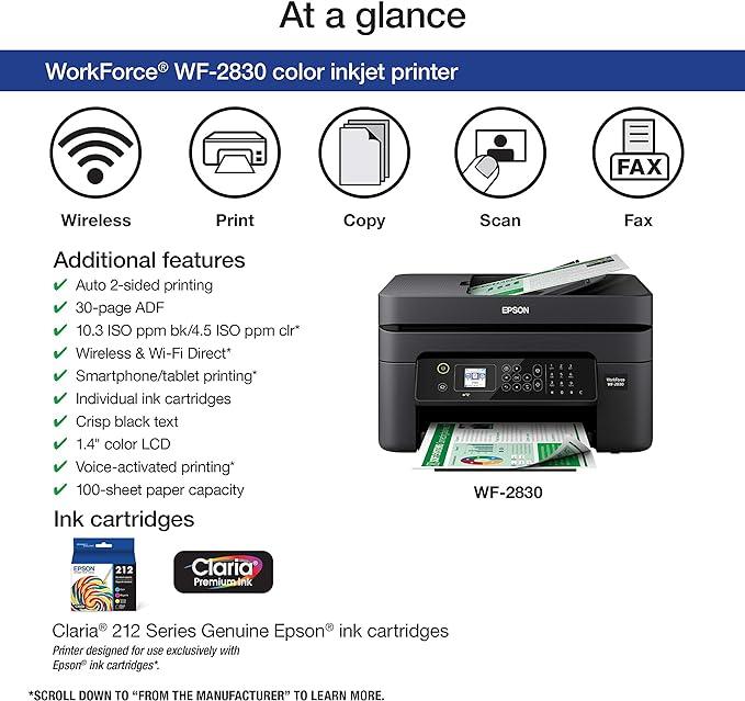 Epson Workforce WF-2930 Wireless All-in-One Printer with Scan, Copy, Fax, Auto Document Feeder, Automatic 2-Sided Printing and 1.4" Color Display - Goods Galore Overstock LLC
