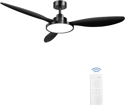Ohniyou 52 Inch Ceiling Fan with Light and Remote Control, Black Outdoor Ceiling Fan for Patios