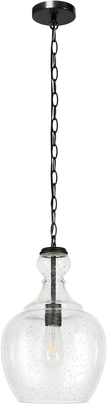 Henn&amp;Hart 11" Wide Pendant with Glass Shade in Blackened Bronze/Seeded