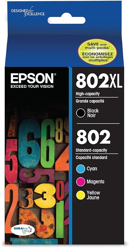 EPSON 802 DURABrite Ultra Ink High Capacity Black & Standard Color Cartridge Combo Pack