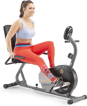 Marcy Magnetic Recumbent Bike with Adjustable Resistance and Transport Wheels