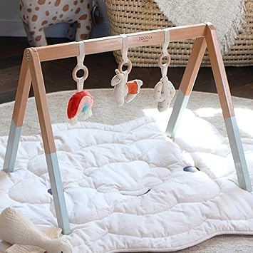 Playful Wooden Baby Play Gym - Wooden Play Gym Baby with 3 Hanging Plush Toys