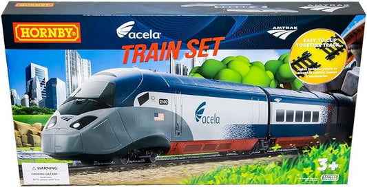 Hornby Amtrak Acela NEC High-Speed Service OO Battery Powered Model Train Set HO Track HR1400, Blue & Gray