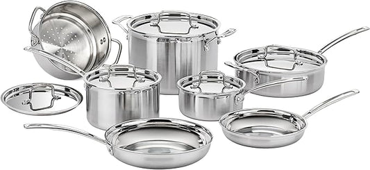 Cuisinart 12 Piece Cookware Set, MultiClad Pro Triple Ply, Silver