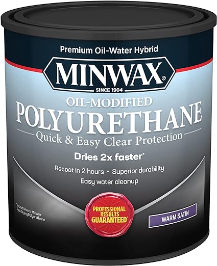 Minwax Water Based Oil-Modified Polyurethane, Warm Satin, Clear, 1 Quart