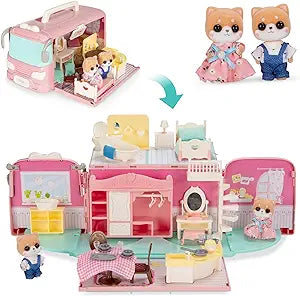 Best Choice Products Dollhouse Playset Camper Van with Tiny Critters