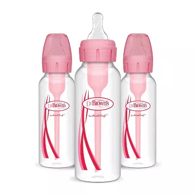Dr. Brown's 8oz Anti-Colic Options+ Narrow Baby Bottle with Level 1 Slow Flow Nipple - 3pk - 0m+ - Pink