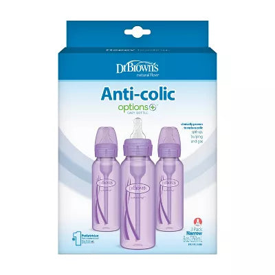 Dr. Brown's 8oz Anti-Colic Options+ Narrow Baby Bottle with Level 1 Slow Flow Nipple - 3pk - 0m+ - Purple
