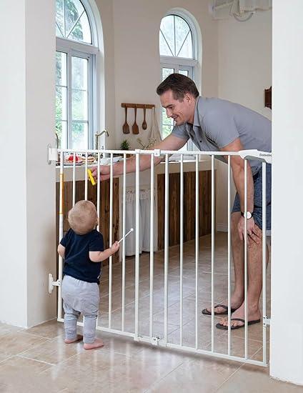 Babelio 34" Extra Tall Baby/Dog Gate with No Threshold Design Walk Thru Door, 26-43" Auto Close Safety Gate for Babies, Elders and Pets, Fits Doorways, Stairs, and Entryways, White - Goods Galore Overstock LLC