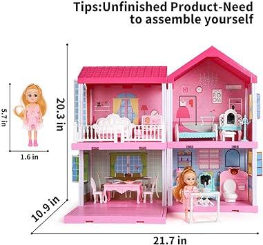 Dream Dollhouse Girls Pretend Toys - Doll Figure with Furniture, Accessories, Stairs, Pets and Dolls, DIY Cottage Pretend Play Doll House, for Toddlers, Boys & Girls(4 Rooms) - Goods Galore Overstock LLC