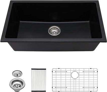 Black Kitchen Sink - Lordear 33 Inch Undermount Kitchen Sinks Quartz Granite Composite Black Single Bowl Under Kitchen Sinks 33x19 Inch Easy to Clean - Goods Galore Overstock LLC