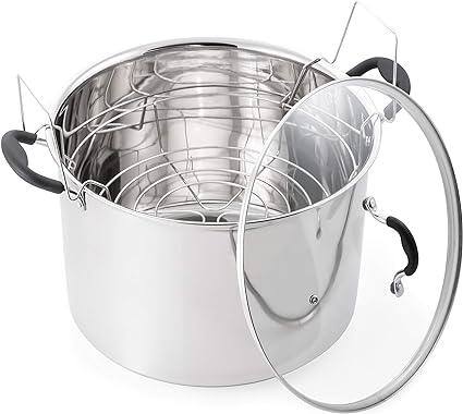 Water Bath Canner with Glass Lid, Induction Capable, 21.5Qt, Stainless Steel - Goods Galore Overstock